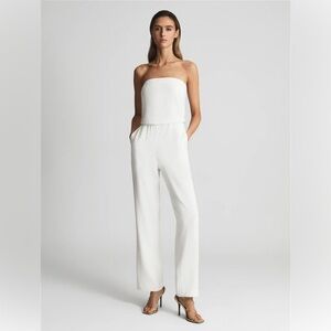 Reiss White Bandeau Wide Leg Jumpsuit (US 6/ Medium)